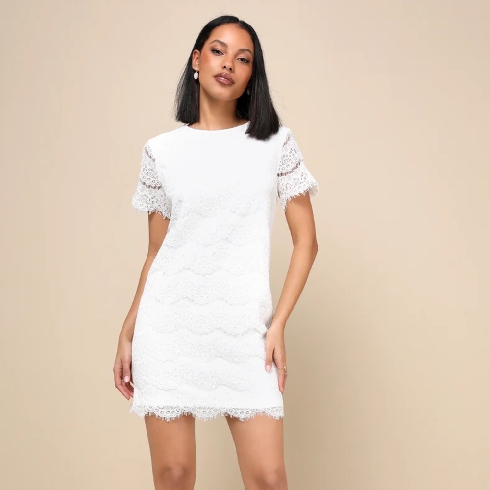 Lulus Ivory Lace Take Me to Brunch Shift Dress • size medium